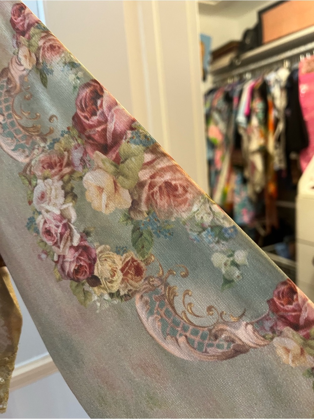 Michal Negrin Olive Green Sheer Lace-Trim Bolero with Floral Accents - Picture 3 of 4